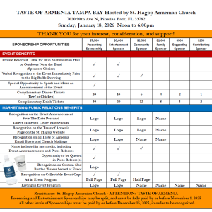 Taste of Armenian Tampa Bay Sponsorship